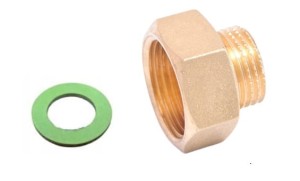 Redukcja mosiądz odwrócona GW 3/4" x  GZ 1/2" + uszczelka 3/4"
