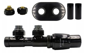 Zawór termostatyczny TWINS prawy czarny błyszczący PEX All in One